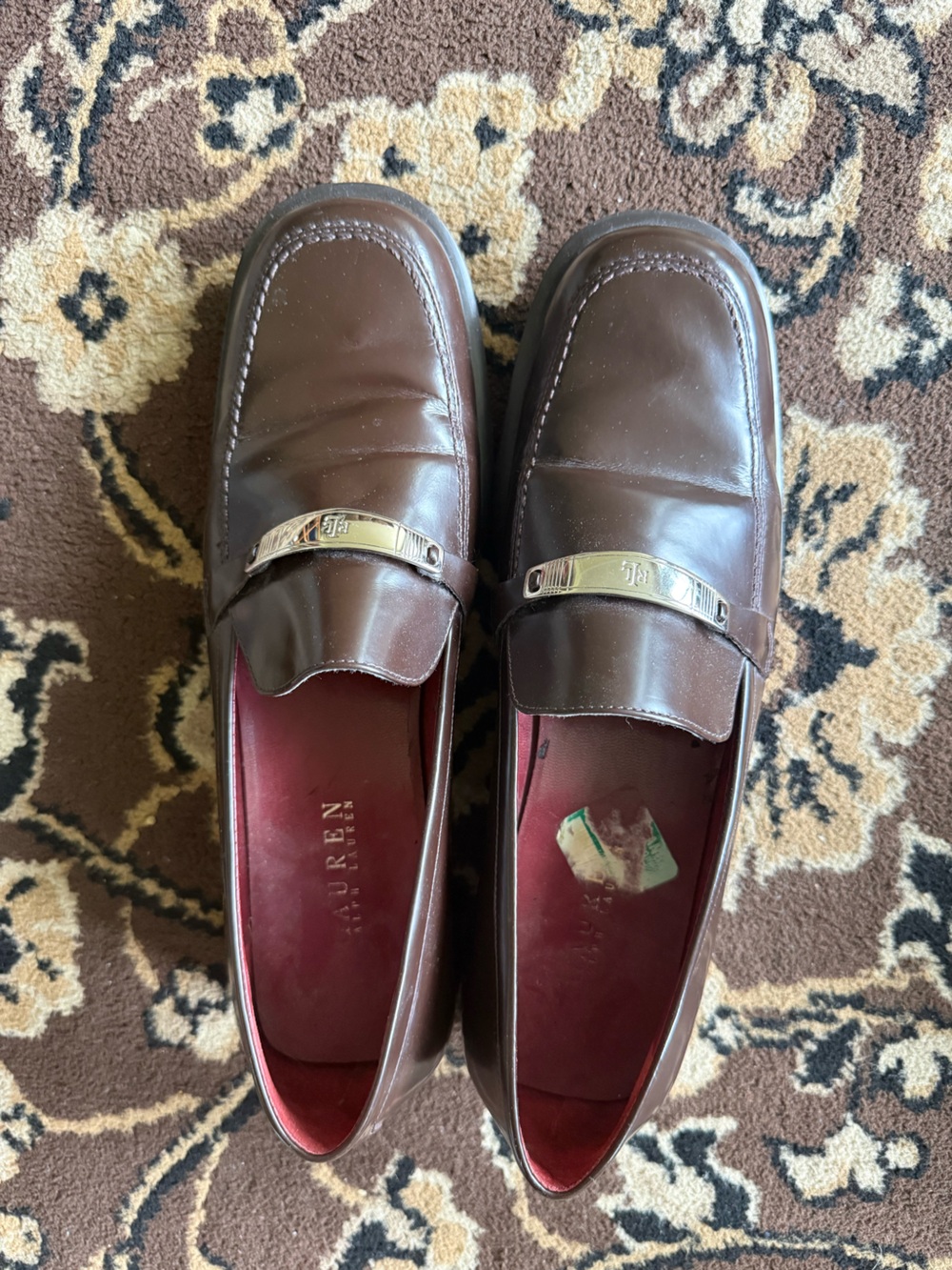 Ralph Lauren Womens Dark Brown Leather Penny Loafers with Silver Tone Bit